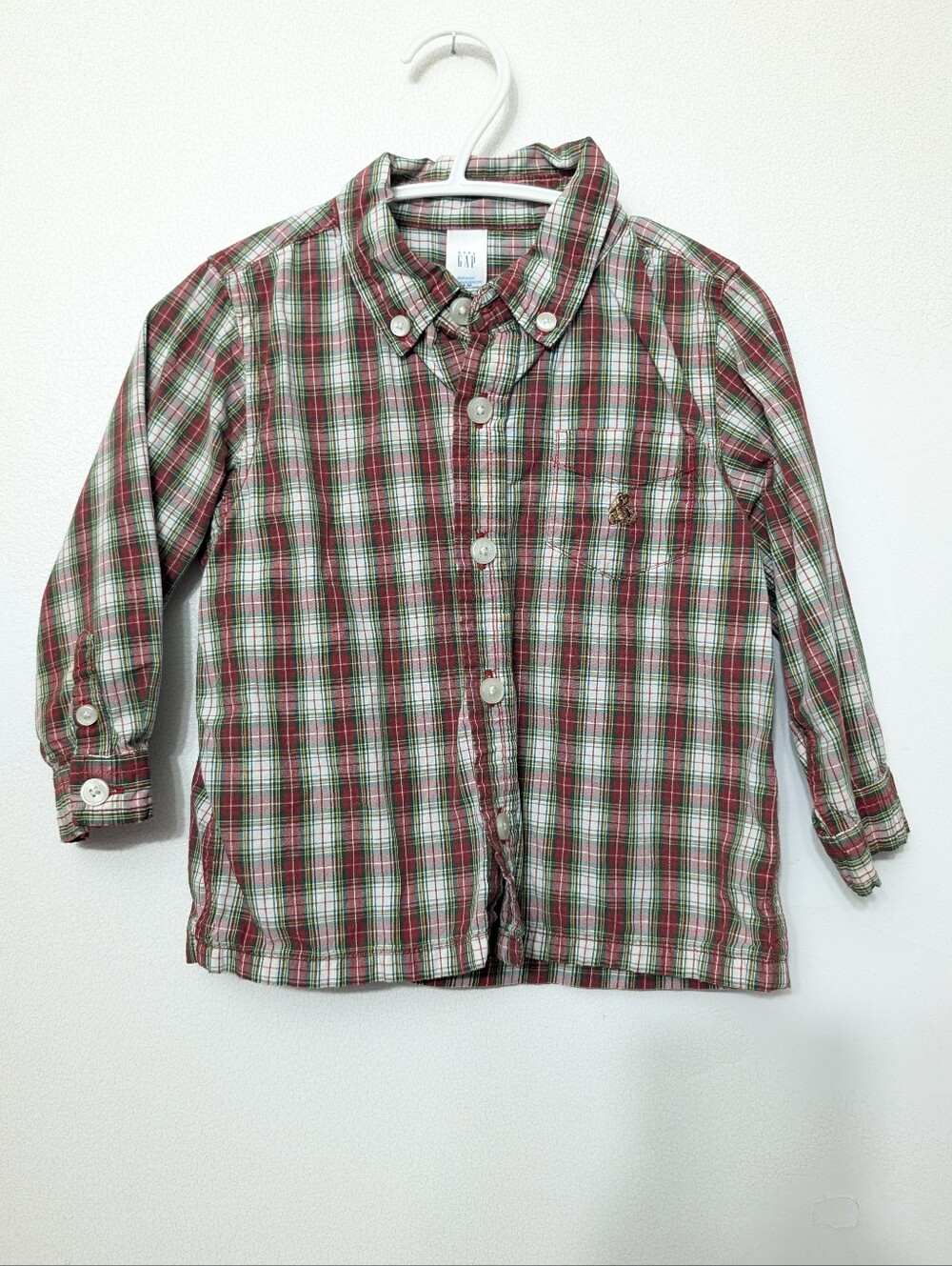 Gap Plaid Button-Down Shirt for Kids - Red & Green 18-24 M Cotton
